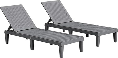 JUMMICO Patio Chaise Lounge Chair Set of 2 Outdoor PE Waterproof Adjustable Easy Assembly Lounge Chairs for Outside Pool Garden Deck Beach (Grey, Set of 2)