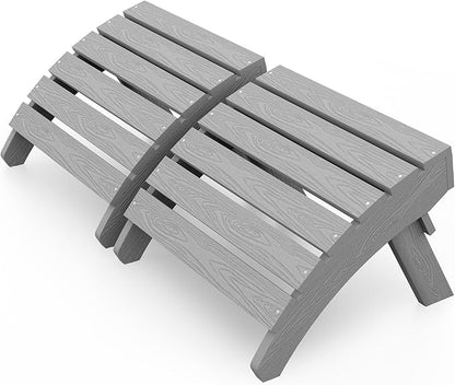 MXIMU Folding Adirondack Ottoman Set of 2: HIPS Plastic Outdoor Footrest Easy Assembly - All Weather Foot Rest Foot Stool for Adirondack Chair Use in Patio Garden Backyard Pool (Grey)
