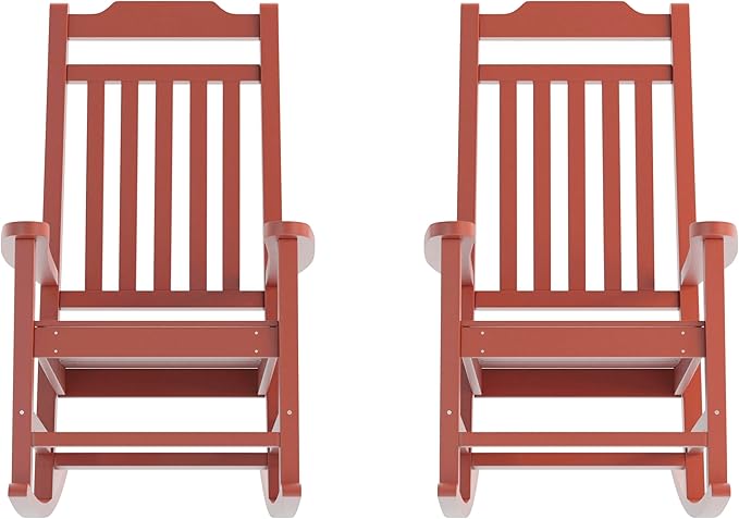 Flash Furniture Set of 2 Winston All-Weather Rocking Chair in Red Faux Wood