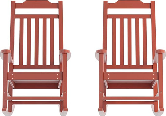 Flash Furniture Set of 2 Winston All-Weather Rocking Chair in Red Faux Wood