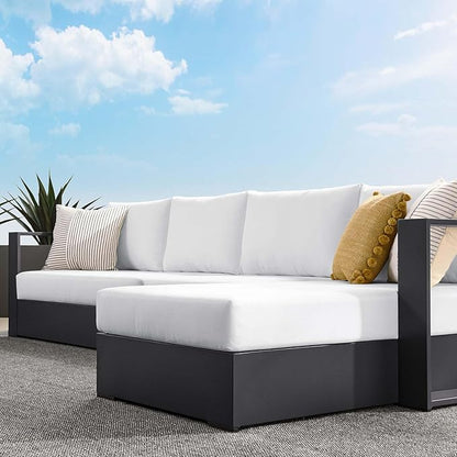 Modway Tahoe Modular Aluminum 3-Piece Outdoor Patio Furniture Gray White, Right-Facing Sectional Sofa Set with Weather-Resistant Cushions, Ideal for Deck, Backyard, Poolside