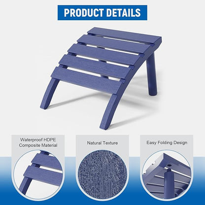 FONTOI Adirondack Ottoman, HDPE Plastic Adirondack Chair Footstool, All Weather Outdoor Footrest for Patio, Backyard, Lawn, Fire Pits, Navy Blue