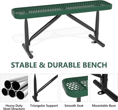4 Feet Outdoor Steel Bench, Green Heavy Duty Metal Park Bench for Outside, Weatherproof Dock Bench, 48" L Commercial Benches Mesh Bench for Shopping Mall, Store, Lawn, Park, Patio, Deck, Garden
