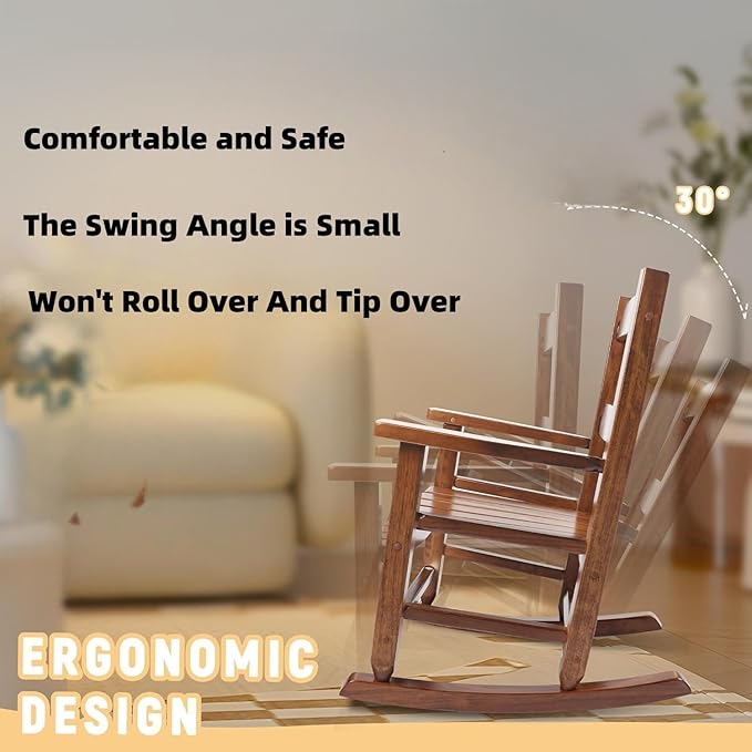 Toddler Rocking Chair Kids Wooden Indoor for Comfy Recliner Rocker for Baby Ages 3-6 Outdoor Lounge Children Playroom Anti-Tip Design Safe & Sturdy Brown