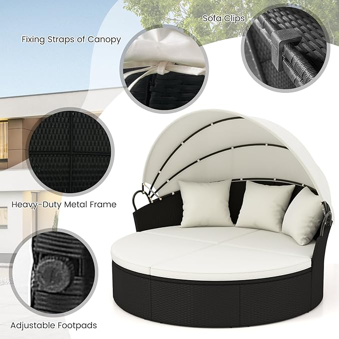 HAPPYGRILL Patio Round Daybed, Wicker Daybed with Retractable Canopy - Photo 8