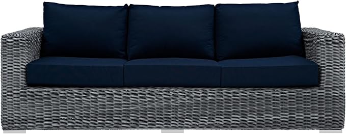 Modway EEI-1874-GRY-NAV Summon Wicker Rattan Outdoor Patio Sofa with Sunbrella Fabric Cushions, Canvas Navy - Photo 7