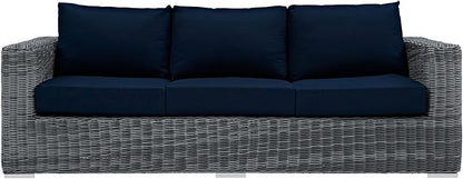 Modway EEI-1874-GRY-NAV Summon Wicker Rattan Outdoor Patio Sofa with Sunbrella Fabric Cushions, Canvas Navy