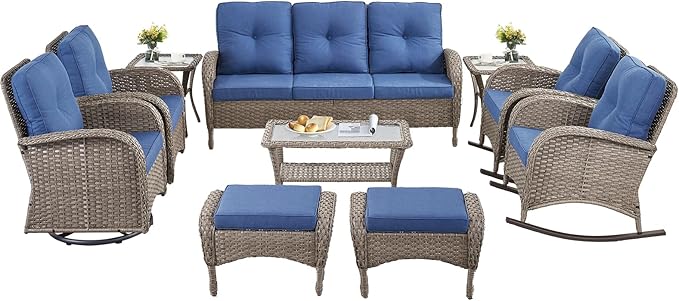 10-Piece Patio Furniture Set-Patio Rocking Chairs Set of 4 Outdoor Rattan Sofa Sets with Coffee Table Outdoor Patio - Photo 2