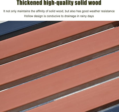 39.3in/47.2in/59 in Outdoor Garden Bench Patio Park Bench, 2-3 Person Porch Benches Solid Wood Slat Leisure Seats, Zinc Alloy Frame Metal Bench with backrest, for Lawn Porch Backyard Furniture
