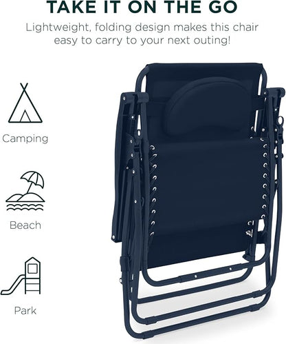 Best Choice Products Oversized Zero Gravity Chair, Folding Outdoor Patio Lounge Recliner w/Cup Holder Accessory Tray, Pillow - Indigo