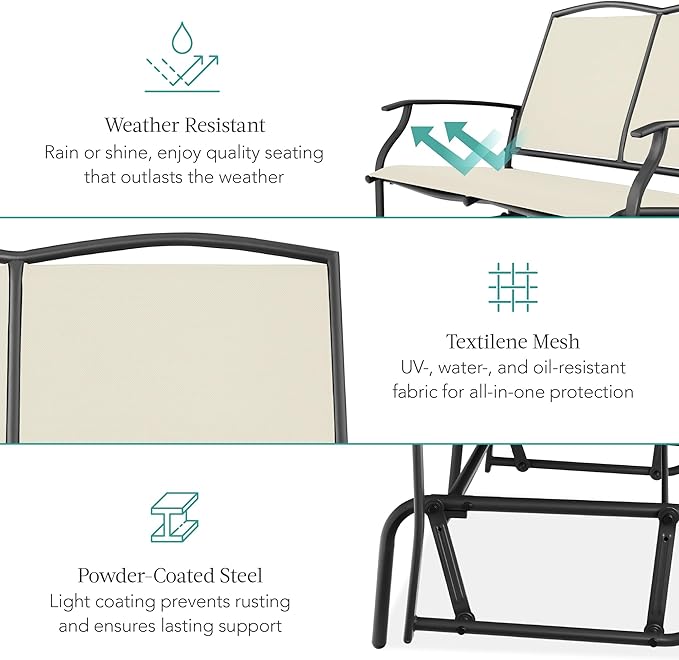 Best Choice Products 2-Person Outdoor Patio Swing Glider Steel Bench Loveseat Rocker for Deck, Porch w/Textilene Fabric - Photo 5