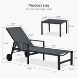 PURPLE LEAF Outdoor Chaise Lounge Set for 4 Aluminum Patio Chaise Lounger Chairs with Armrest and Wheels Adjustable - Photo 3