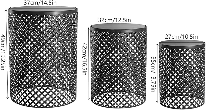 Outdoor Patio Coffee Table Set of 3, Metal Frame Accent Table, Coffee End Tables, Decorative Garden, for Gardens - Photo 3