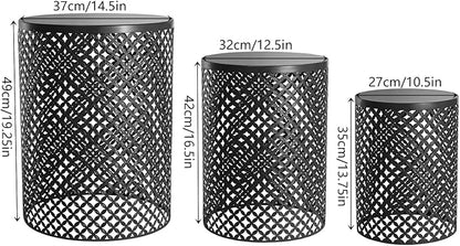 Outdoor Patio Coffee Table Set of 3, Metal Frame Accent Table, Coffee End Tables, Decorative Garden, for Gardens, Balconies, Bedrooms