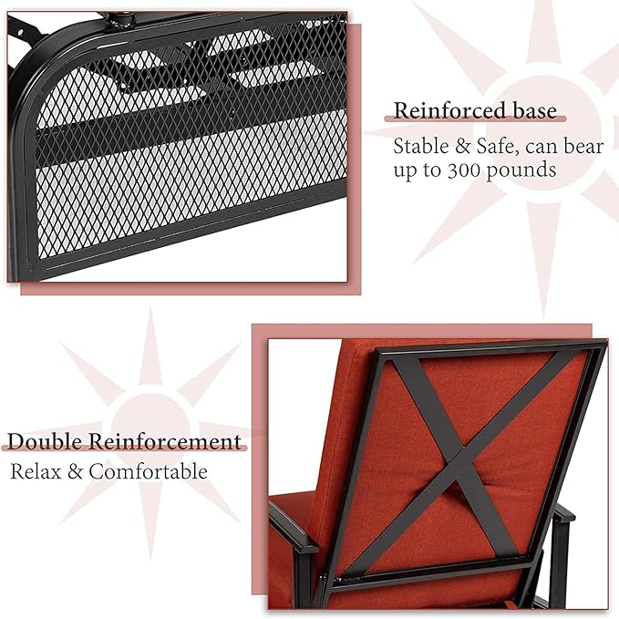 SUNCROWN Outdoor Recliner Chair Patio Adjustable Relaxing Chairs Outdoor Metal Furniture Chair with Thick Cushion, Red - Photo 3