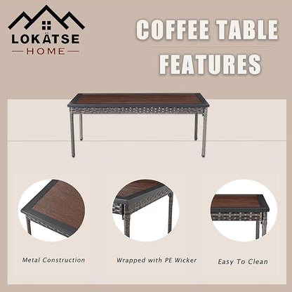LOKATSE HOME Outdoor Rectangle Coffee Table for Backyard Deck Garden Porch, Brown