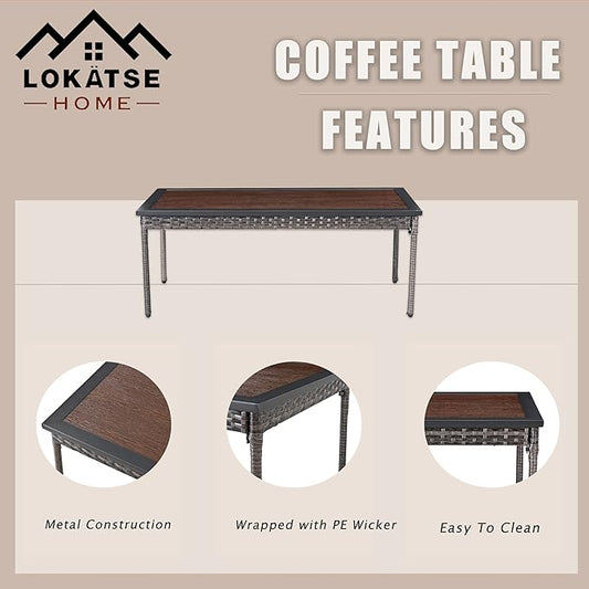 LOKATSE HOME Outdoor Rectangle Coffee Table for Backyard Deck Garden Porch, Brown