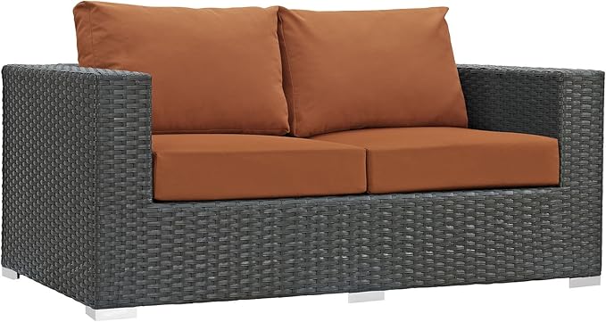 Modway Sojourn Wicker Rattan Outdoor Patio Sunbrella Fabric Loveseat in Canvas Tuscan - Photo 4