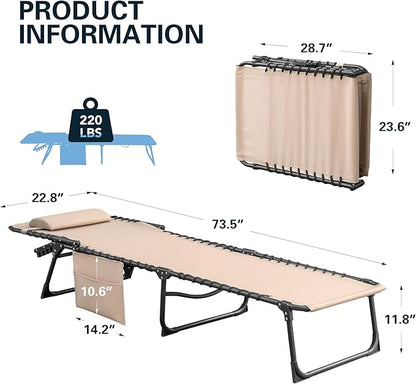 Greesum Chaise Lounge Folding Tanning Chair with 5 Position Adjustable Back, Detachable Pillow & Pocket Outside Pool, Beach, Sunbathing, Beige