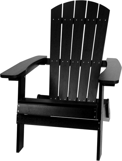 Flash Furniture Charlestown Commercial Folding Adirondack Chair - Black - Poly Resin - Indoor/Outdoor - Weather Resistant