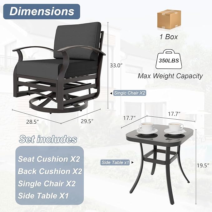 Kurapika 3 Pieces Patio Furniture Set, Outdoor Aluminum Swivel Gliders Rocker - Photo 2