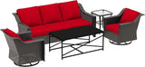 5 Pieces Outdoor Conversation Furniture Set - 77" Patio Sofa, 2 Swivel Rocker Chairs, 1 Side Table, 1 Metal Coffee Table - Photo 6