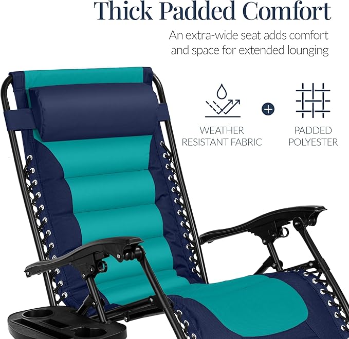 Best Choice Products Oversized Padded Zero Gravity Chair, Folding Outdoor Patio Recliner - Photo 5