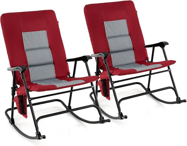Goplus Oversized Folding Rocking Chair, Padded Patio Lounge Rocker w/Metal Frame, Armrests, Side Pocket - Photo 1