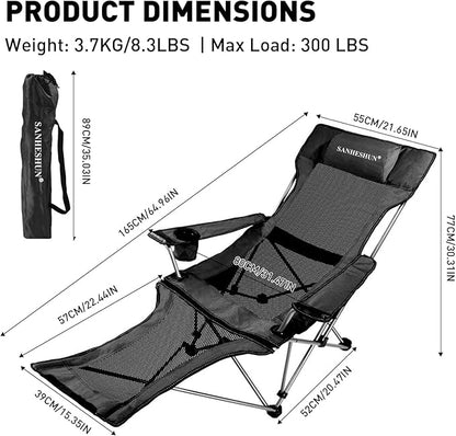 Zero Gravity Chair, Reclining Camping Chair with Padded Pillow, Cup Holder, Storage Pocket & Carry Bag, 4-in-1 Portable Camping Recliner for Outdoor, Beach, Garden, and Backyard - Black Mesh