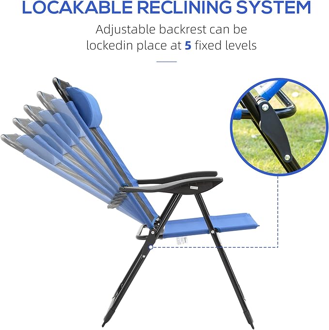Outsunny Folding Patio Dining Chairs Set of 2, Outdoor Deck Chair with Removable Headrest - Photo 5