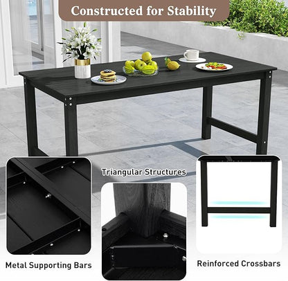 Tangkula 3 Pieces Outdoor HDPE Dining Table Set with 2 Benches, Weather Resistant Patio Furniture Set with 1.77” Umbrella Hole and Wood-Like Surface for Garden, Backyard and Poolside (Black, 3 Pcs)