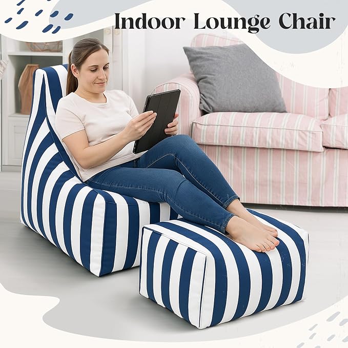 Outdoor Bean Bag Chair with Ottoman, Large Patio Lounge Chair for Adults, Thick Filled Lounger for Pool, Deck - Photo 7