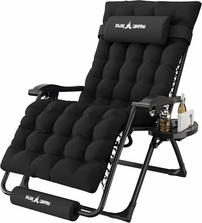 Amopatio Oversized Padded Zero Gravity Chair, XL 29In Reclining Camping Lounge Chair w/Removable Cushion&Headrest, Upgraded Lock and Footrest, Folding Patio Recliner for Indoor Outdoor, Black