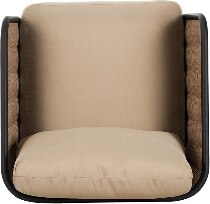 Christopher Knight Home Tobin Patio Wicker Accent Chair, Water-Resistant Cushion,Outdoor Lounge Chair,Woven Faux Rattan Backrest&Armrest,Sturdy Metal Frame Garden/Backyard Armchair,Brown+Black+Beige