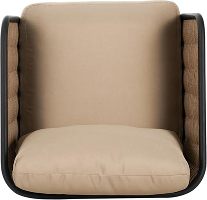 Christopher Knight Home Tobin Patio Wicker Accent Chair, Water-Resistant Cushion,Outdoor Lounge Chair,Woven Faux Rattan Backrest&Armrest,Sturdy Metal Frame Garden/Backyard Armchair,Brown+Black+Beige