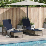 3-Piece Outdoor Lounge Set in Grey-Navy Poly Rattan, 78.74 inch Reclining Chaise w Adjustable Backrest - Photo 1