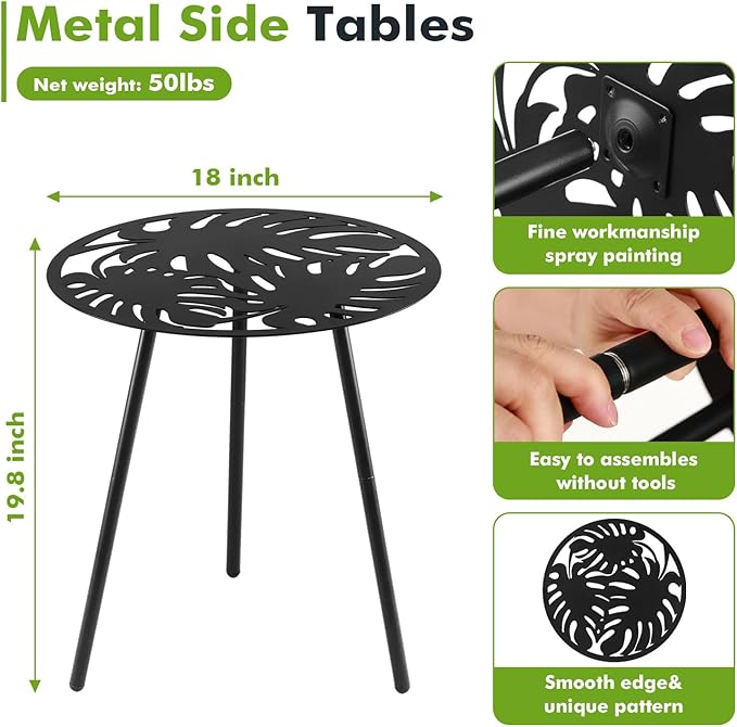 1 Pack Extra-Large Metal Outdoor Side Tables 18 Inches Outside End Table for Patio Round Accent Garden Corner Table for - Photo 3