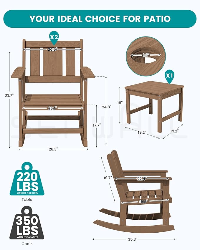 SERWALL Outdoor Rocking Chairs Set of 4 with 2 Side Tables - Photo 2