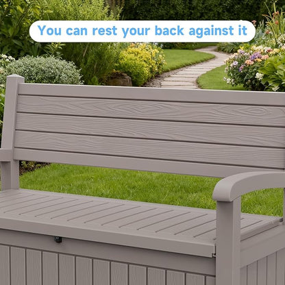 51.06" L x 24.17" W x 35.24" H Outdoor Storage Bench - 70 Gallon Weather-Resistant Resin Rattan-Look Seat (500 lbs Capacity) (Grey)