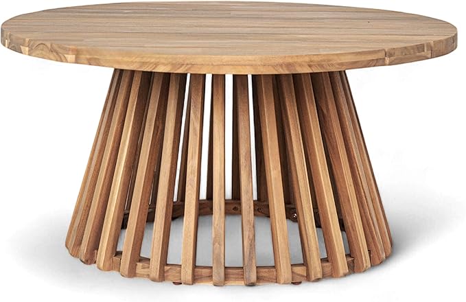 Christopher Knight Home Hakee Acacia Wood Patio Coffee Table, Round Coffee Table with Unique Wooden Base, Stylish Indoor/Outdoor Table, Easy Assembly, 31.5" x 31.5" x 16", Light Teak