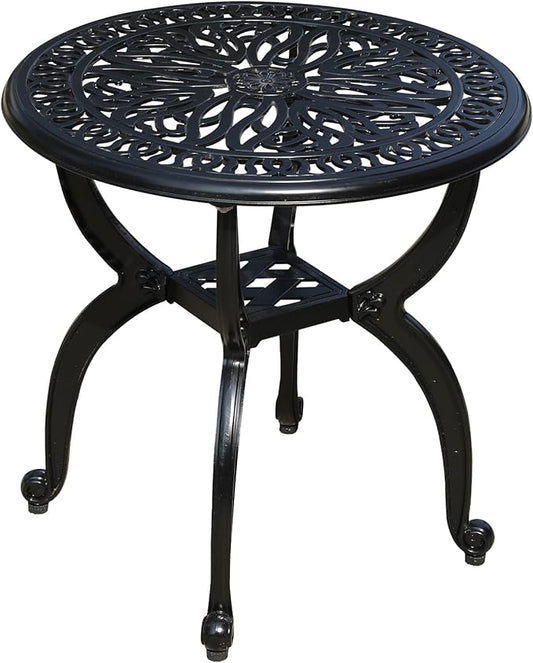 Cast Aluminum Outdoor Side Table, All Weather Round Small Coffee Table for Patio,Park,Lawn,Yard (18.5" Black)