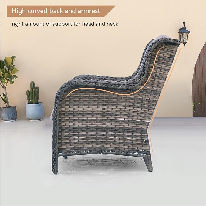HUMMUH 4 Pieces Patio Bistro Set Wicker Patio Chairs Set of 2 with Ottomans Rattan Outdoor Furniture Conversation Set - Photo 6