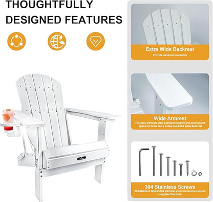 Folding Adirondack Chairs, Modern Plastic Adirondack Chair, All-Weather HDPE Fire Pit Chairs