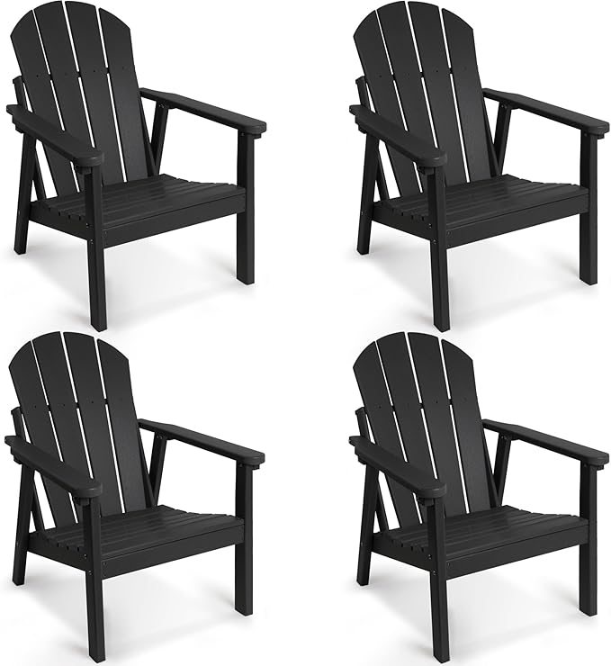 Adirondack Chair Set of 4, HDPE All Weather Adirondack Chairs, Fire Pit Chairs, Patio Chairs, Lawn Chairs. Perfect for Porch, Patio, Poolside, Deck.