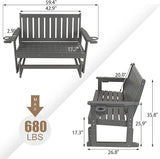 Poly Lumber Patio Glider, HIPS Material Weather-Resistant Swing Bench for Outdoor Porch Garden, Gray - Photo 2