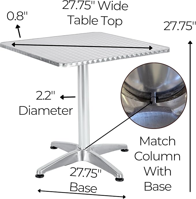 BTEXPERT Set of 2, Indoor Outdoor 27.5" Square Restaurant Table for Patio Stainless Steel Silver Aluminum Furniture - Photo 3