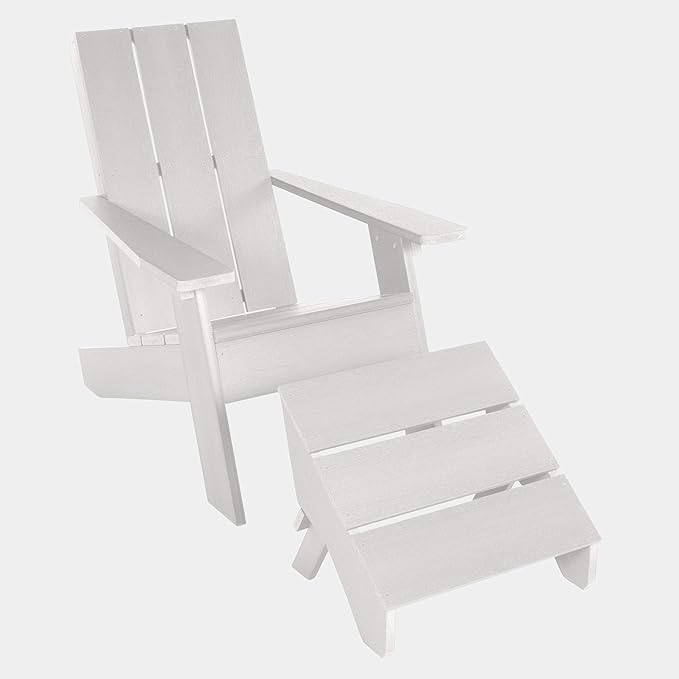 Highwood Italica Modern Adirondack Chair and Ottoman, 2-Piece Set, White