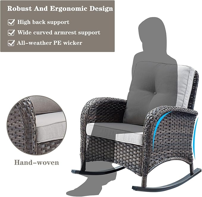 Belord 5 Piece Outdoor Conversation Patio Furniture Set - All-Weather Wicker Patio Rocking Chairs with Loveseat Glider - Photo 3