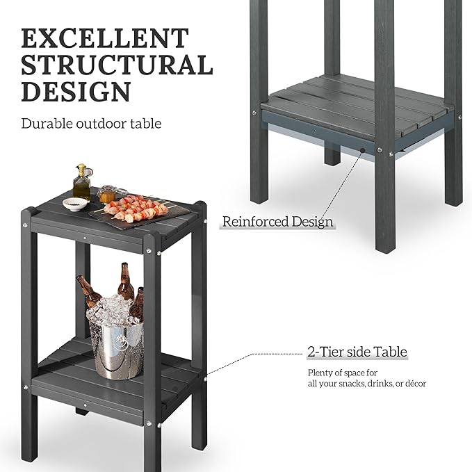 WestinTrends Malibu 36" Outdoor Adirondack HDPE 2-Tier Patio Side Table, Dark Brown - Photo 5