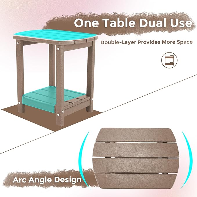 Adirondack Square Outdoor Side Table, 2-Tier Storage Patio Side Table - Photo 6